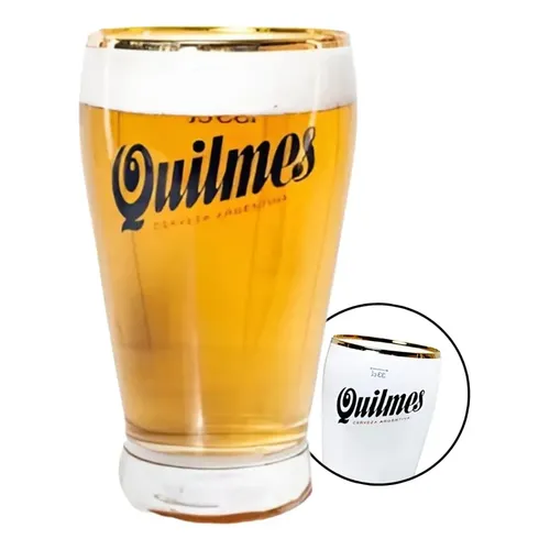 Vaso Cervecero Pinta Quilmes Borde Dorado 500cc Color Transparente