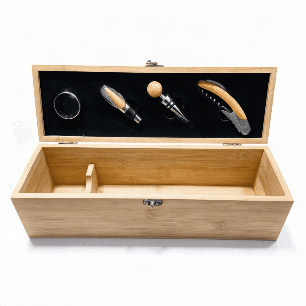 Cajon Set de Vino Bamboo para Botella 4 Piezas